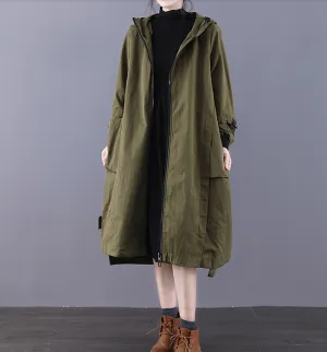 A-line Long Women Casual Hooded Parka Plus Size Coat Jacket JT200943