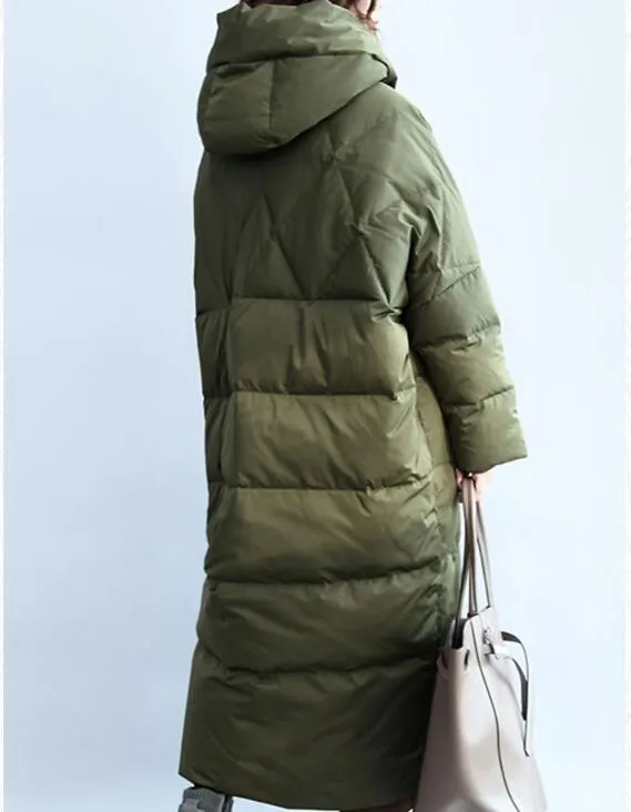 Army Green Women Winter Puffer Loose Duck Down Jackets Long Warm Women Long Down Coat 30125