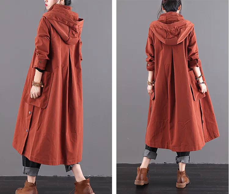 Autumn A-line Long Women Casual Hooded Parka Plus Size Coat Jacket /1002