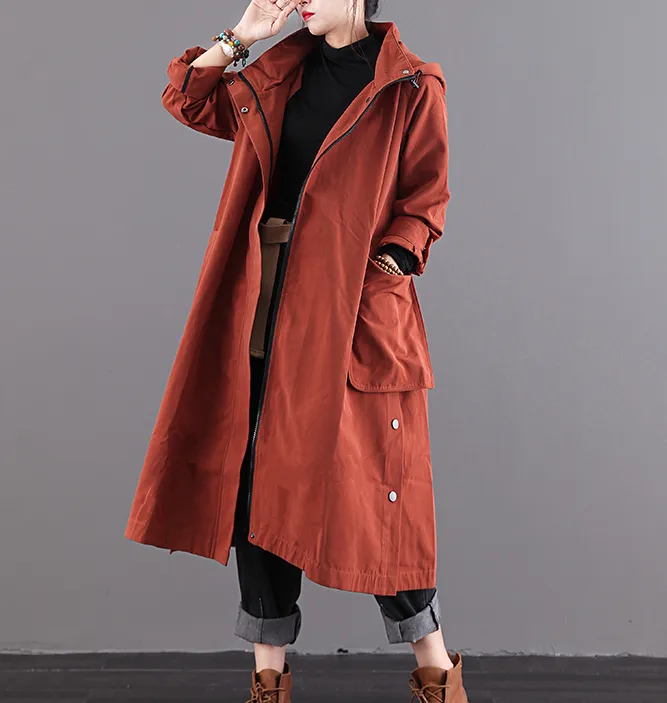 Autumn A-line Long Women Casual Hooded Parka Plus Size Coat Jacket /1002