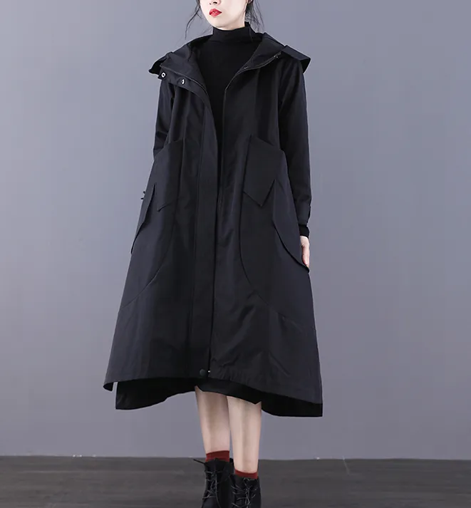 Autumn A-line Long Women Casual Hooded Parka Plus Size Coat Jacket JT200945