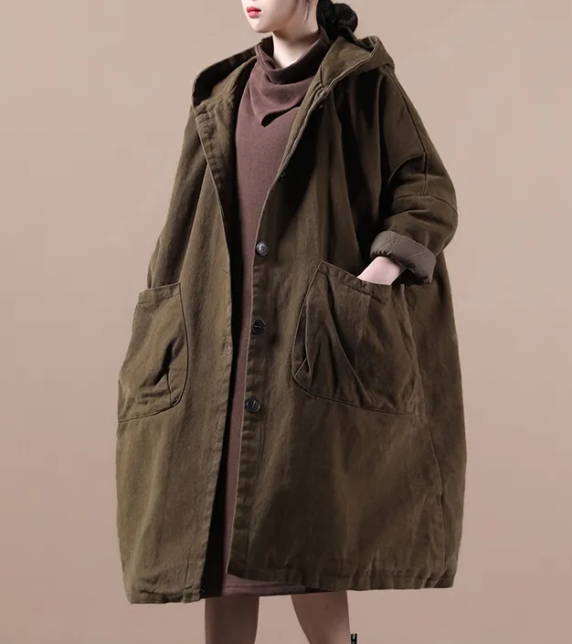 Autumn Padded Women Casual  Coat Loose Hooded Plus Size Long Coat Jacket