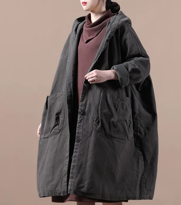 Autumn Padded Women Casual  Coat Loose Hooded Plus Size Long Coat Jacket