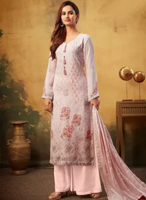 Barbie Pink Embroidered Bamber Georgette Palazzo Suit