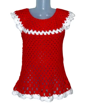 Beautiful handmade woolen tops for girls Red and white