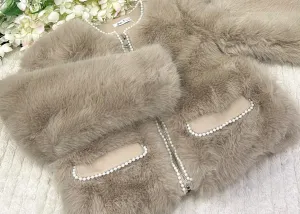 Beige fur coat