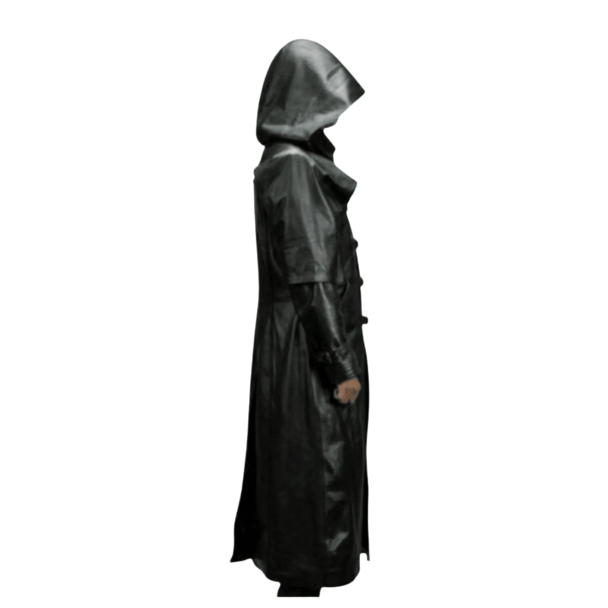 Black Leather Hooded Coat