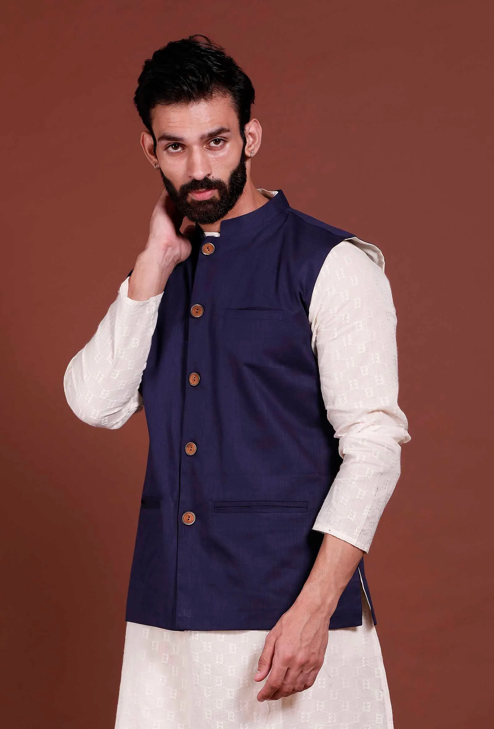 Blue Cotton Nehru Jacket