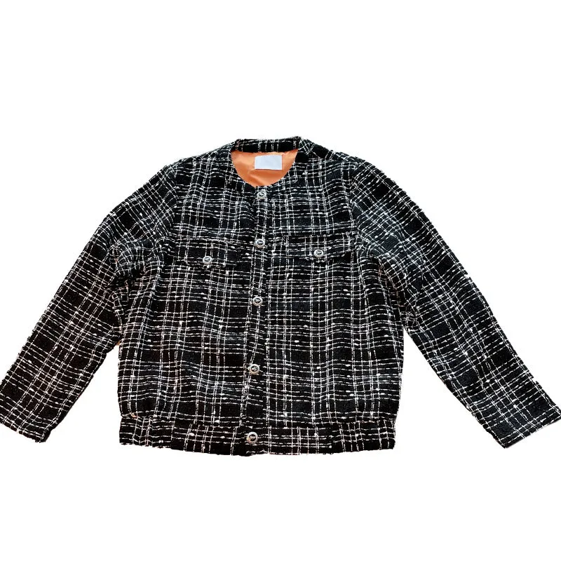 Casual Jacket Round Neck Plaid Coat