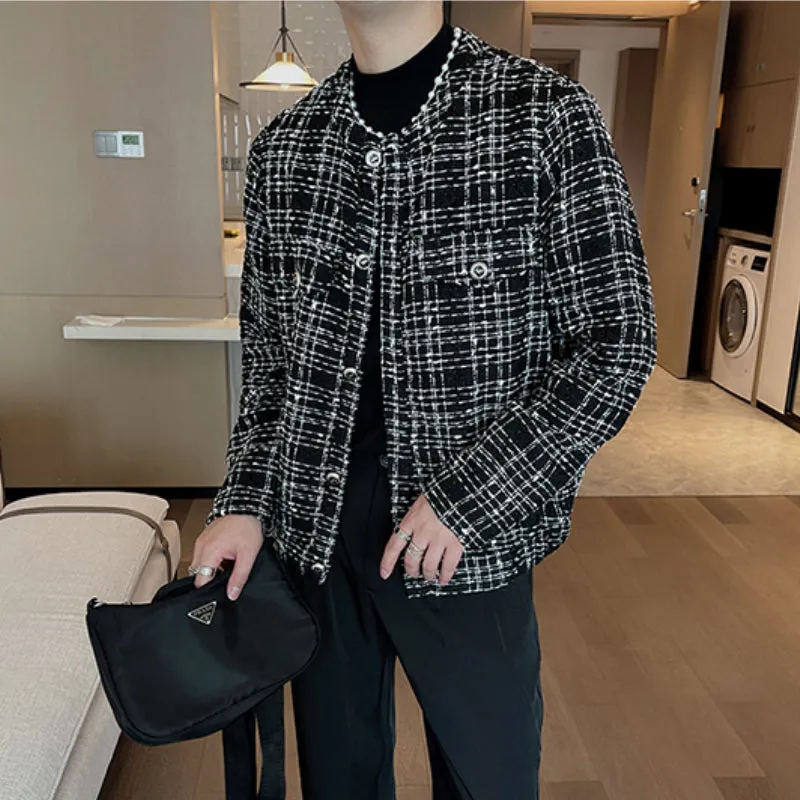 Casual Jacket Round Neck Plaid Coat