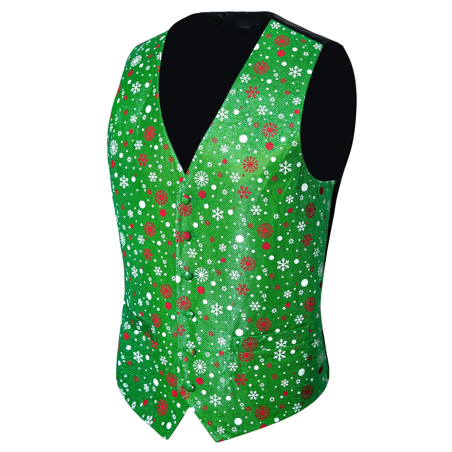 Christmas Green Snow Novelty Silk Men's Vest Bow Tie Set Waistcoat Suit Set