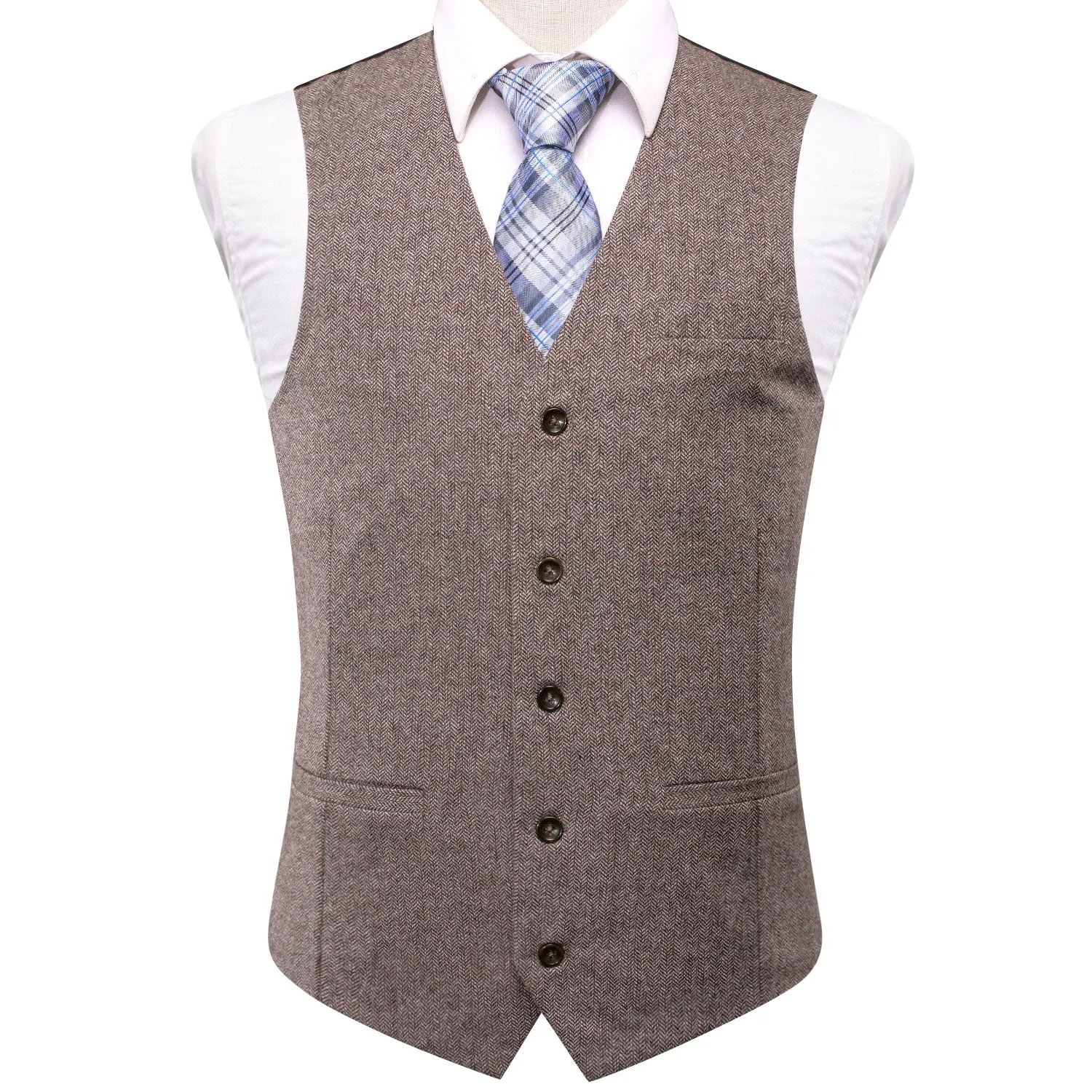 Coffee Brown Solid Wool Splicing Jacquard Men's Vest