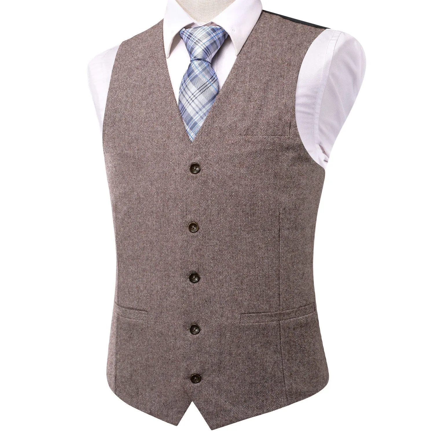 Coffee Brown Solid Wool Splicing Jacquard Men's Vest