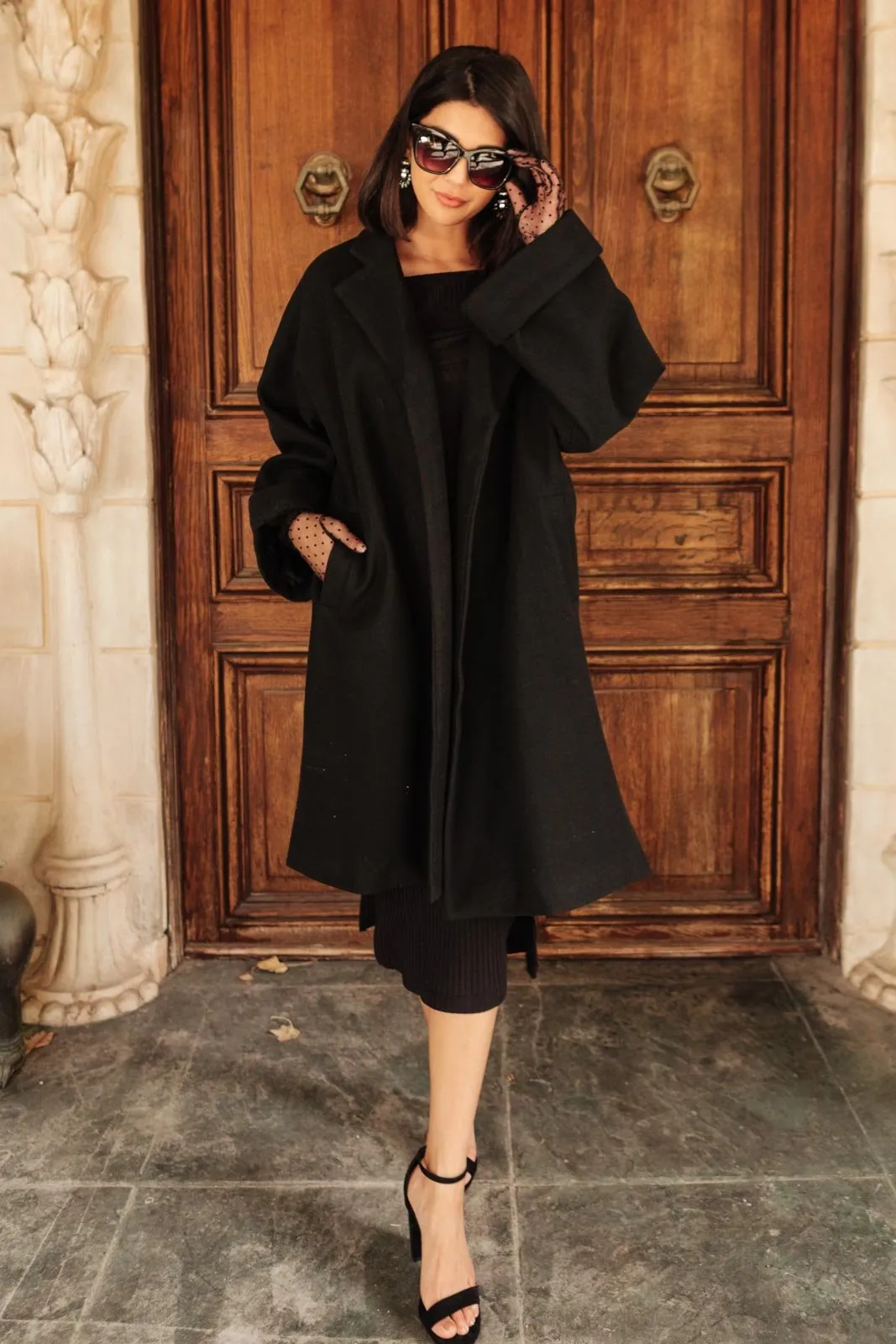 Deconstructed Oversized Trench Coat in Classic Black