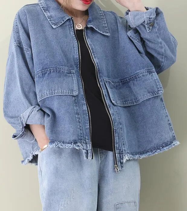 Denim Loose Short Casual Coat A line Parka Plus Size Coat Jacket