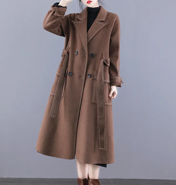 Double Face Wool Coat Handmade Long Warm Long Women Wool Coat Jacket/7866