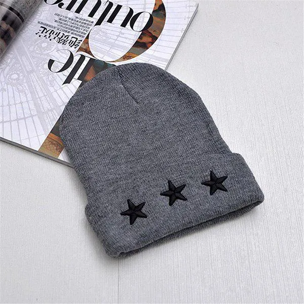 Embroidery Five-Pointed Star Men Winter Hat Women Warm Casual Knitted Caps Skullies Beanies Hat