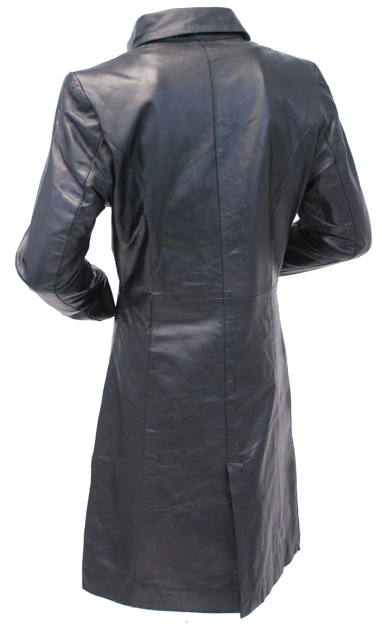 Extra Long Button Down Lambskin Leather Coat for Women #L1401398ZK