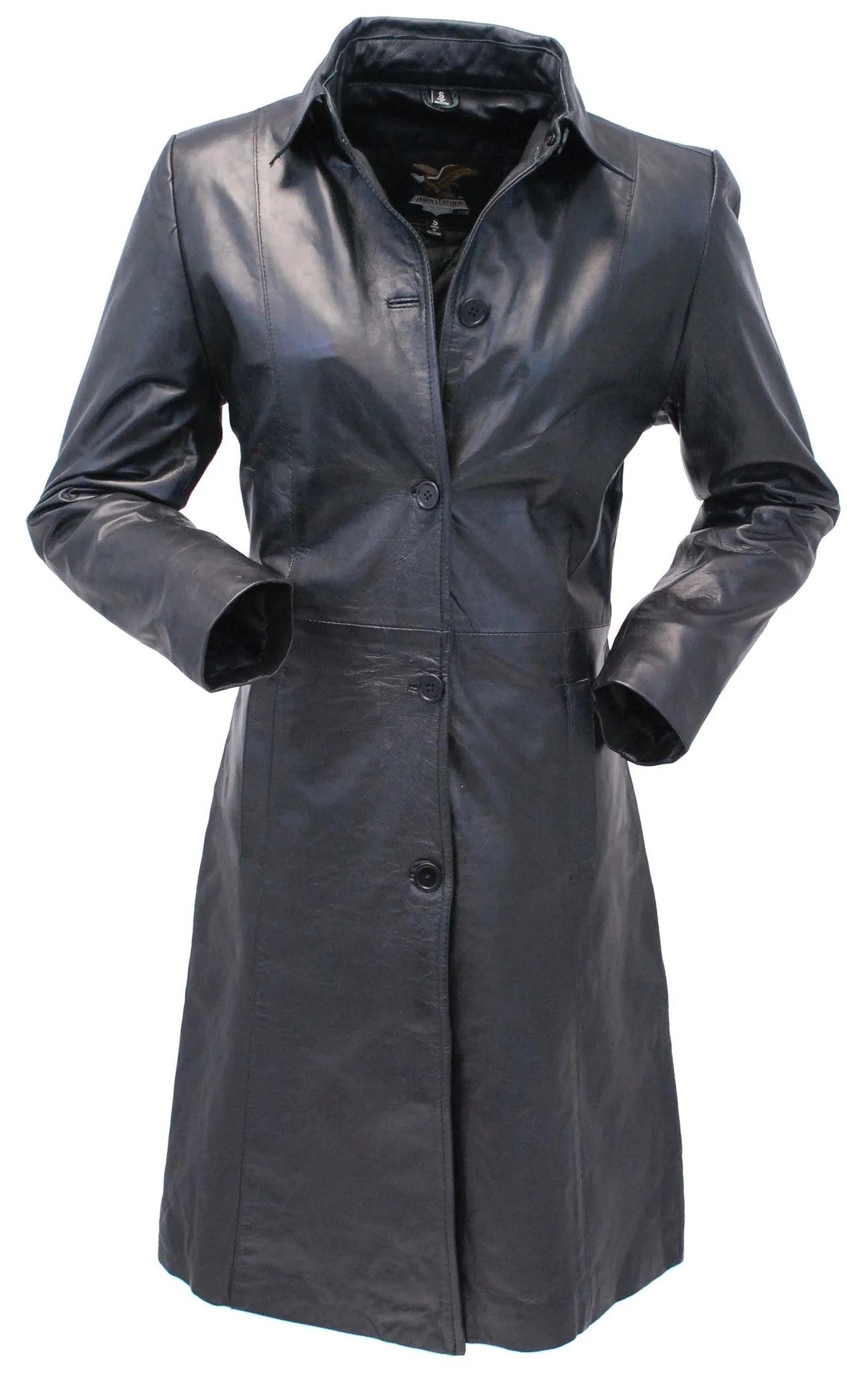 Extra Long Button Down Lambskin Leather Coat for Women #L1401398ZK