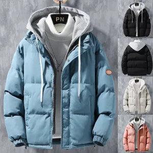 Fashion Hooded Jacket Men Winter Windproof Thickened  Coat Solid Leisure Sports Cotton Jacket