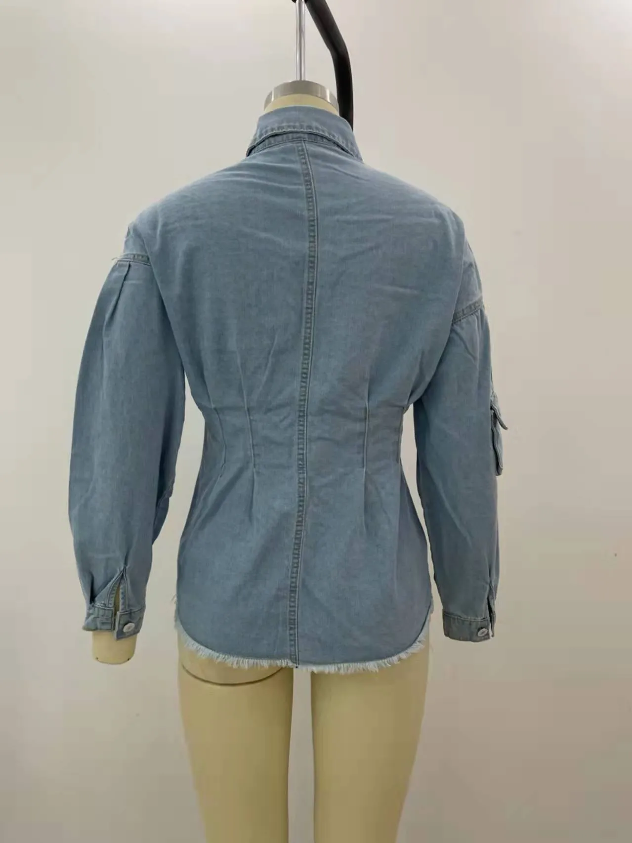 Fashion loose waist mid length denim jacket top（AY1805）