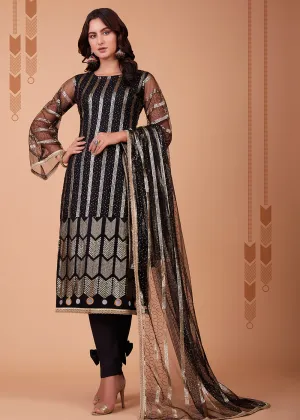 Glamorous Black Tone to Tone Thread Net Salwar Kameez