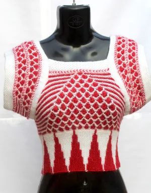 Graminarts Beautiful Design Handmade Short Sleeve Blouse For Women - Red & White