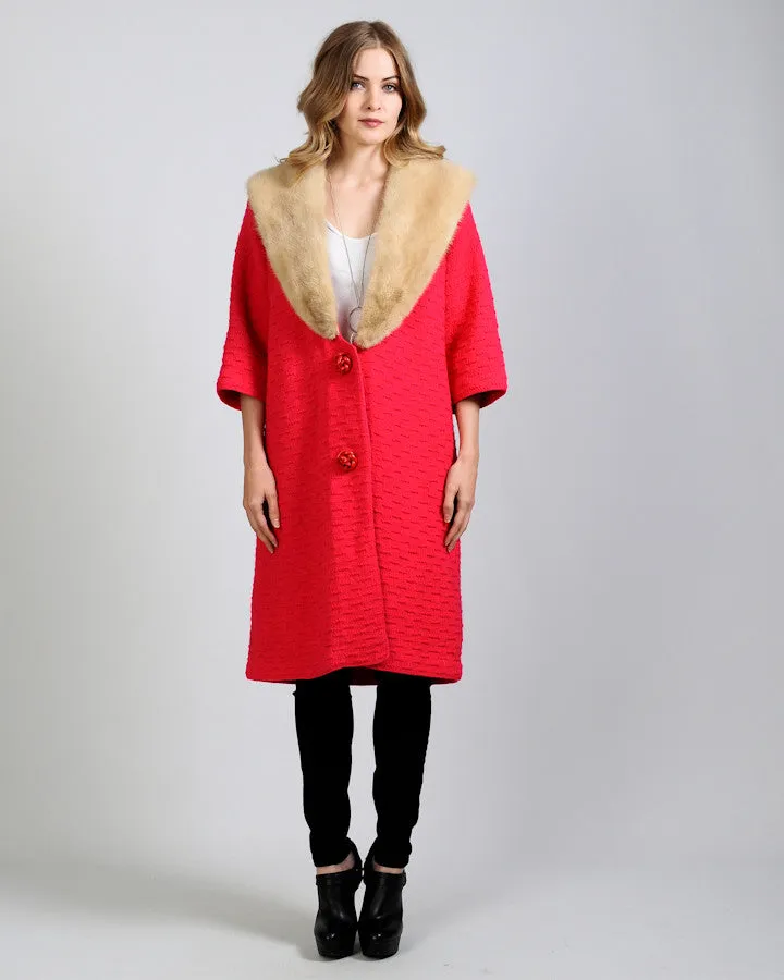 Hand Knit Wool   Mink Fur Sweater Coat