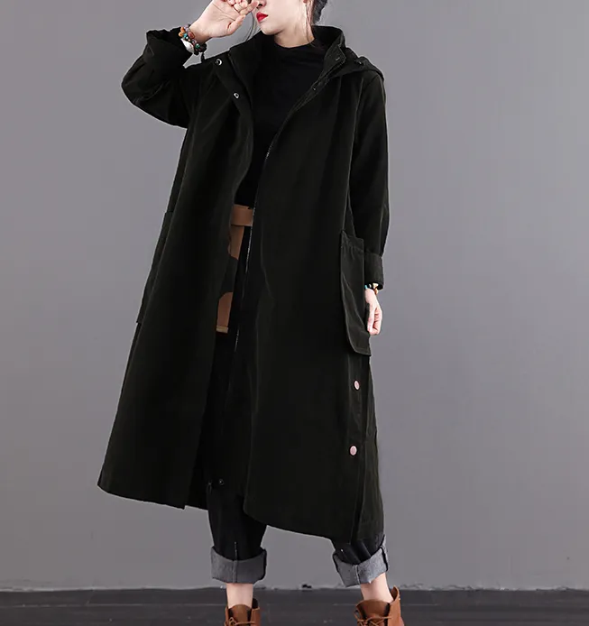 Hooded A-line Long Women Casual  Parka Plus Size Fall Coat Jacket JT200945