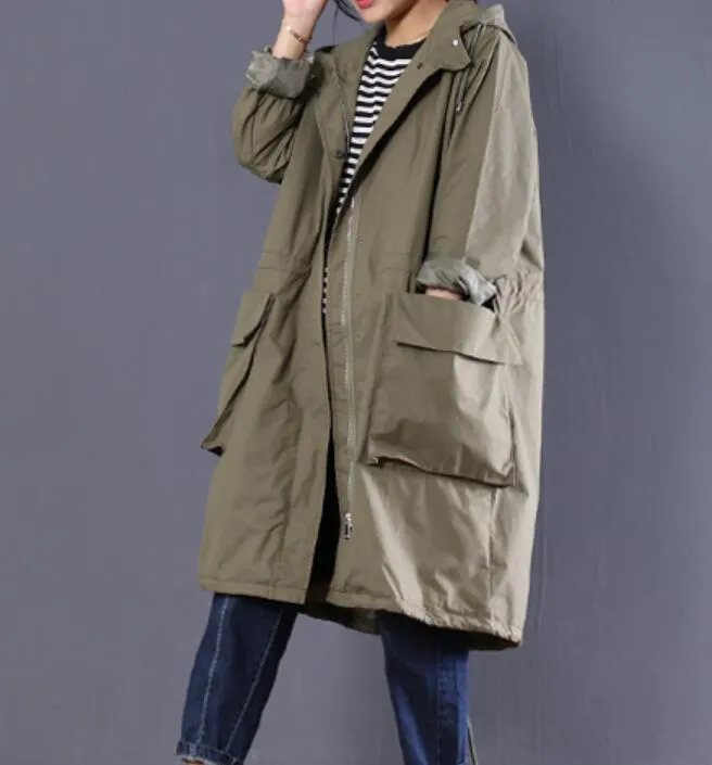 Hooded Casual Coat Loose A line Parka Plus Size Coat Jacket