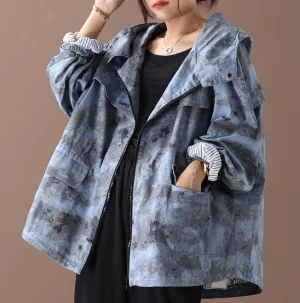 Hooded Denim Loose Short Casual Coat A line Parka Plus Size Coat Jacket