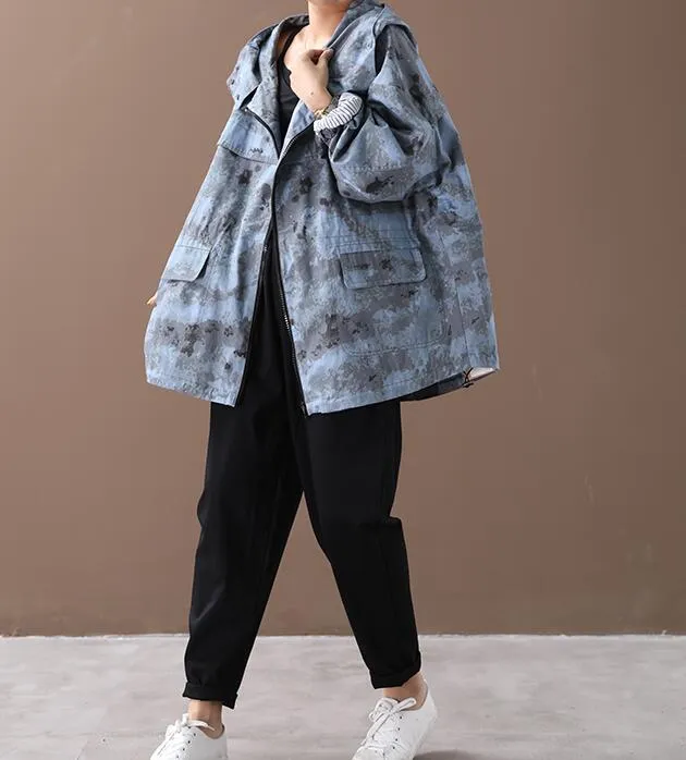 Hooded Denim Loose Short Casual Coat A line Parka Plus Size Coat Jacket