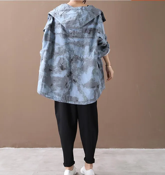 Hooded Denim Loose Short Casual Coat A line Parka Plus Size Coat Jacket