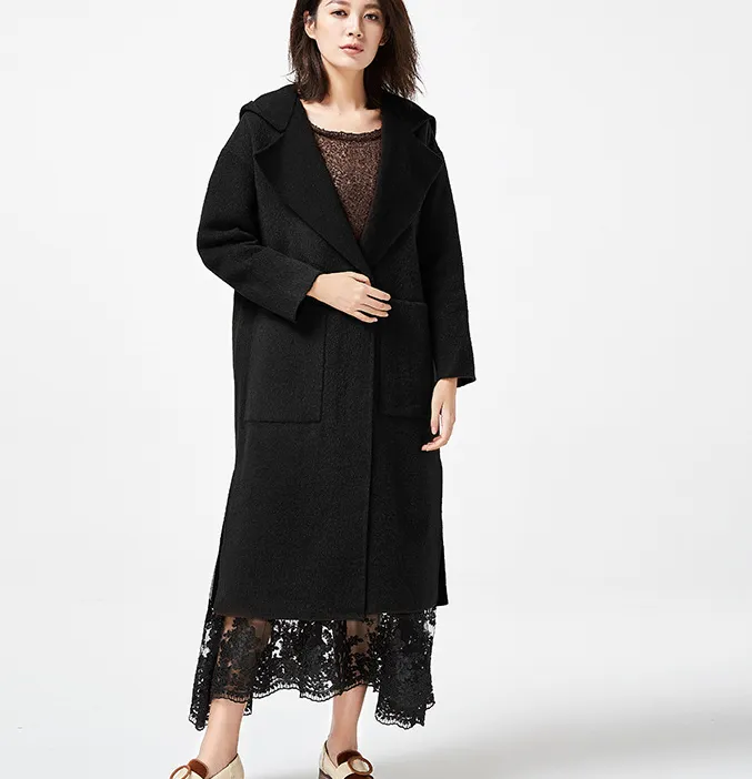 Hooded Wool Coat Handmade Long Warm Long Women Wool Coat Jacket/7800