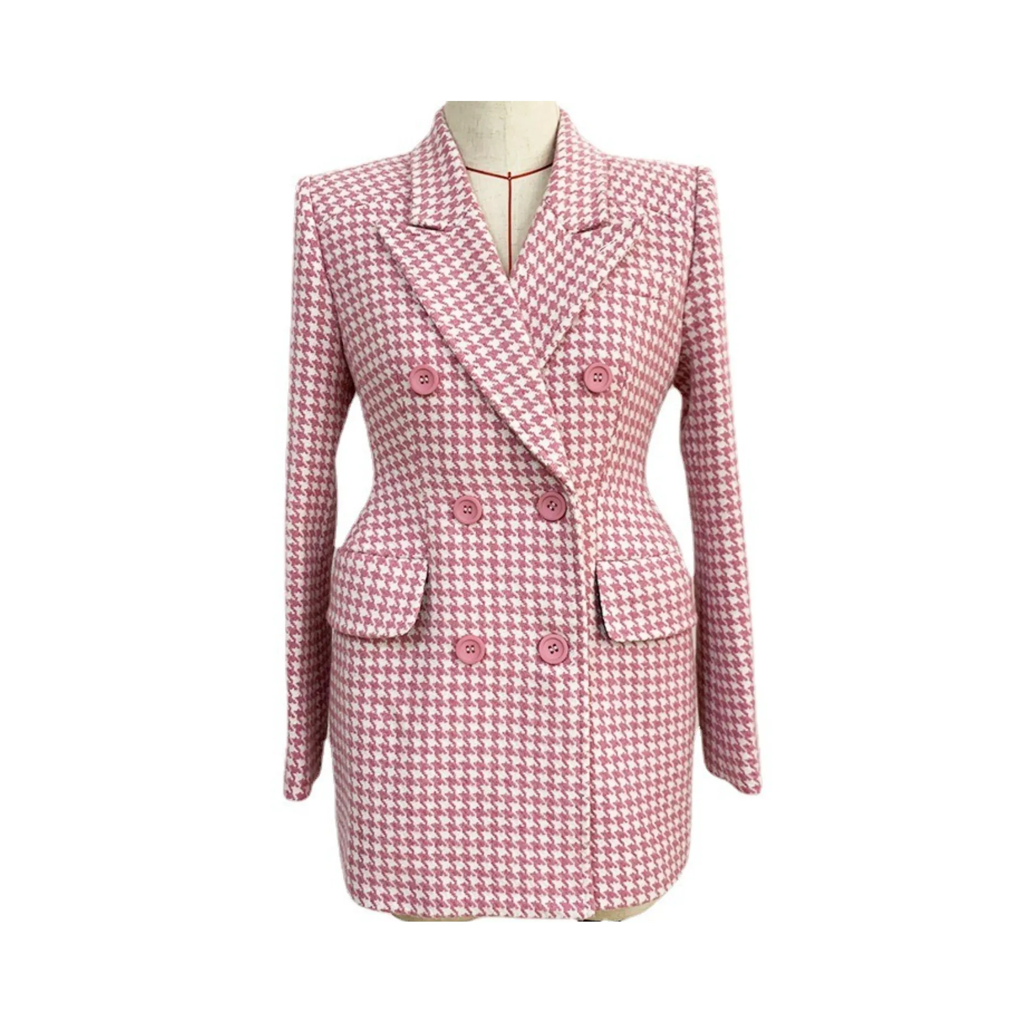 Houndstooth Peak Lapel Coat - Final Sale