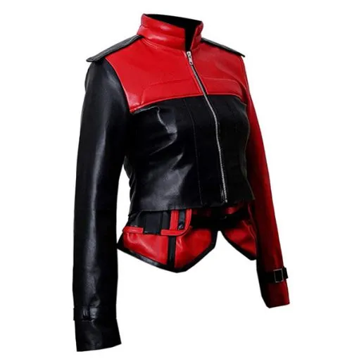 Injustice 2 Harley Quinn Inspired Leather Jacket in Red and Black