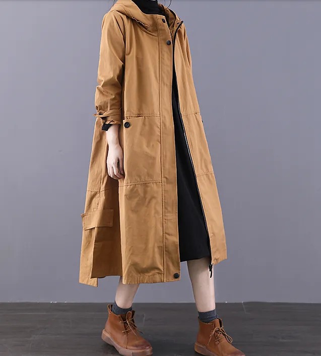 Large Pockets Autumn A-line Long Women Casual  Parka Plus Size Coat Jacket JT200945