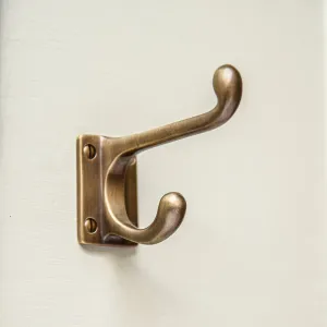 Light Antique Brass Double Coat Hook - Oblong