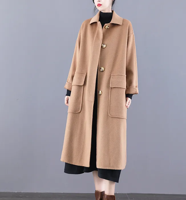 Long Double Face Wool Coat Handmade Long Warm Long Women Wool Coat Jacket/5600