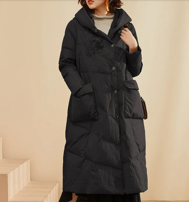 Long Winter Duck Down Jacket, Hooded Down Jacket Women Coat