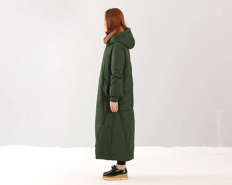 Long Winter Puffer Coat ,Duck Down Jacket, Hooded Down Warm Women Coat 0828