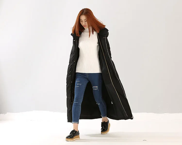 Long Winter Puffer Coat ,Duck Down Jacket, Hooded Down Warm Women Coat 0828