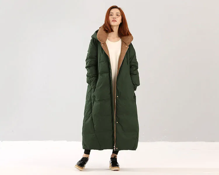 Long Winter Puffer Coat ,Duck Down Jacket, Hooded Down Warm Women Coat 0828