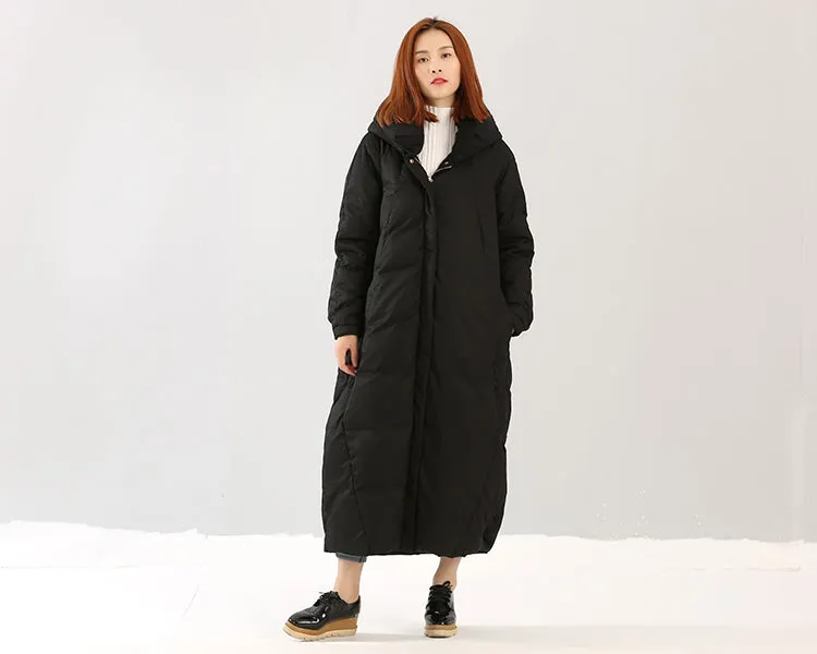 Long Winter Puffer Coat ,Duck Down Jacket, Hooded Down Warm Women Coat 0828