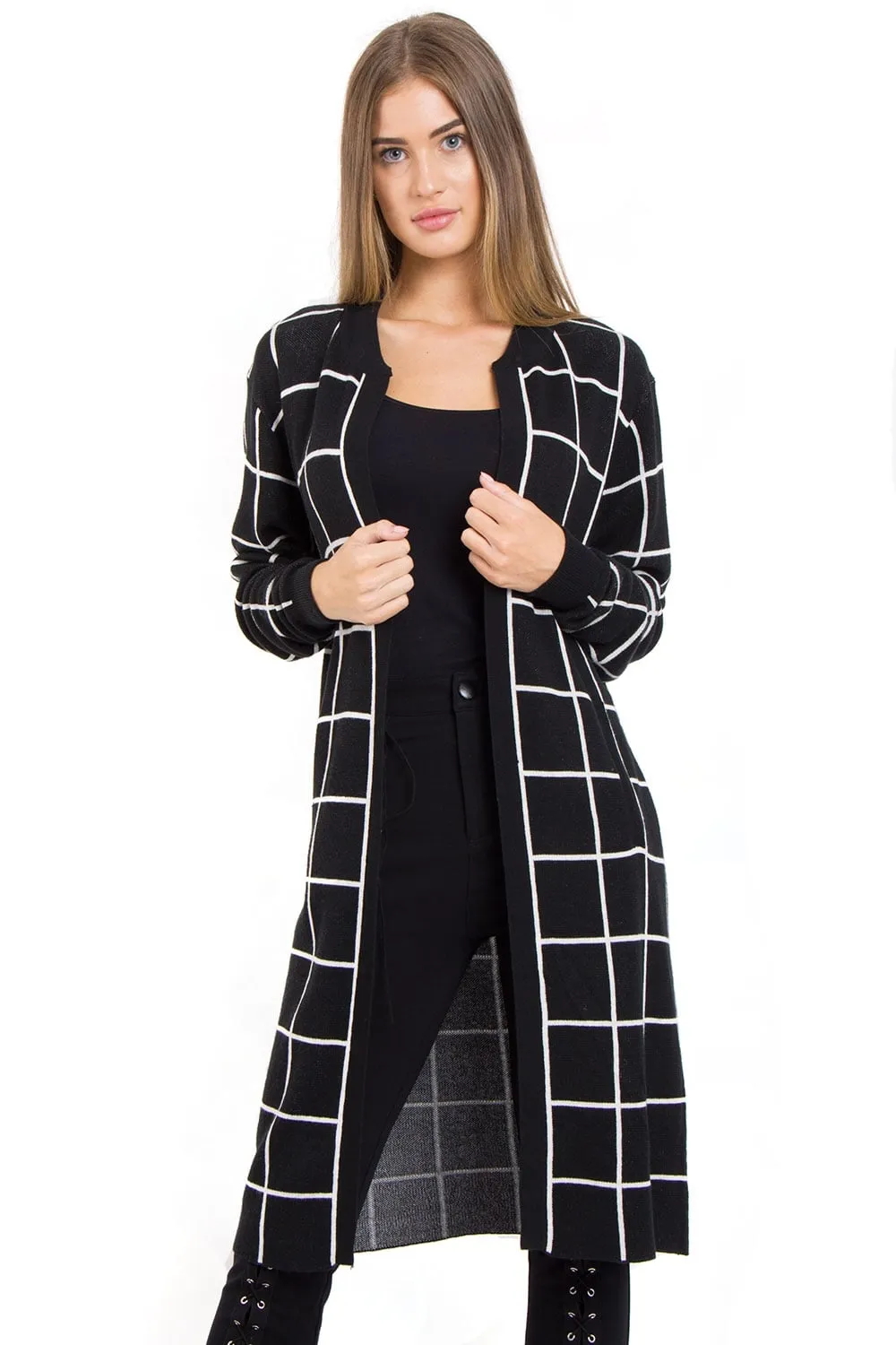 Longline Grid Check Cardigan