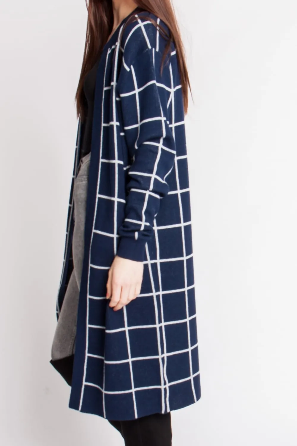 Longline Grid Check Cardigan