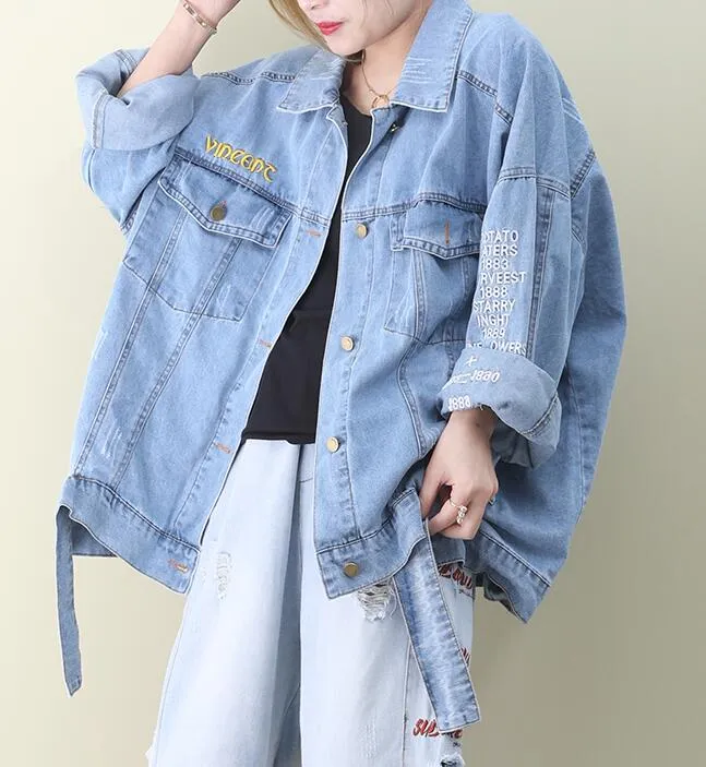 Loose Denim Short Hooded Casual Coat A line Parka Plus Size Coat Jacket