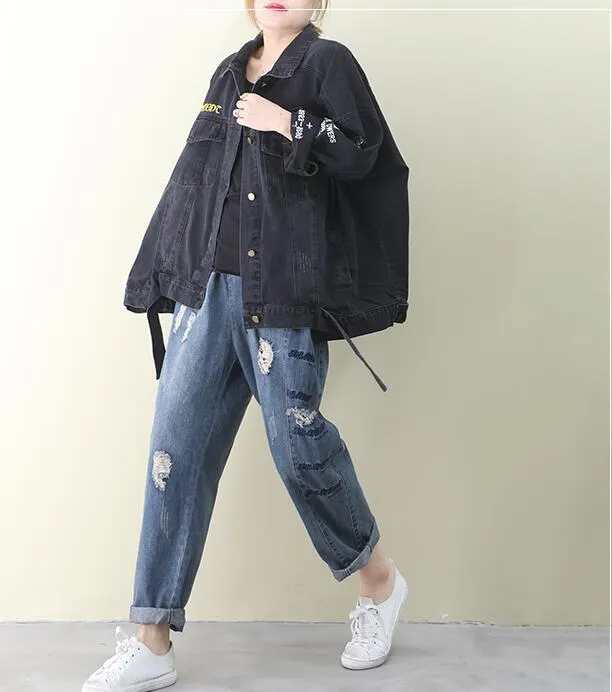 Loose Denim Short Hooded Casual Coat A line Parka Plus Size Coat Jacket