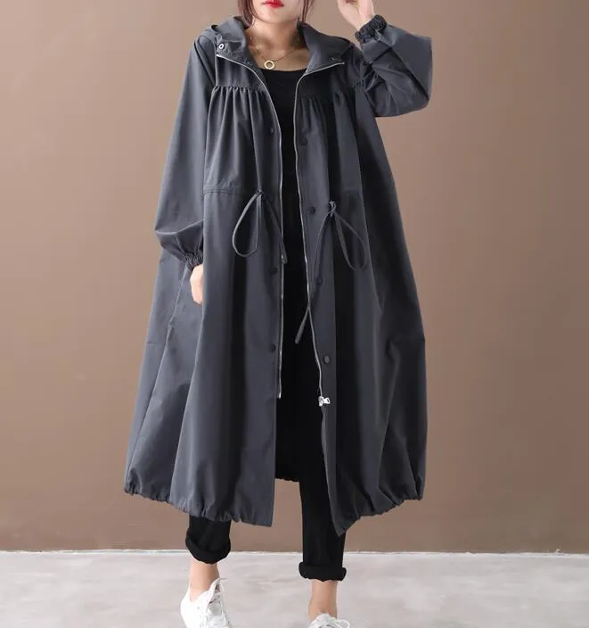 Loose Spring Women Casual Coat Hooded Trench Coat Plus Size Coat Jacket