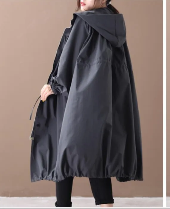 Loose Spring Women Casual Coat Hooded Trench Coat Plus Size Coat Jacket